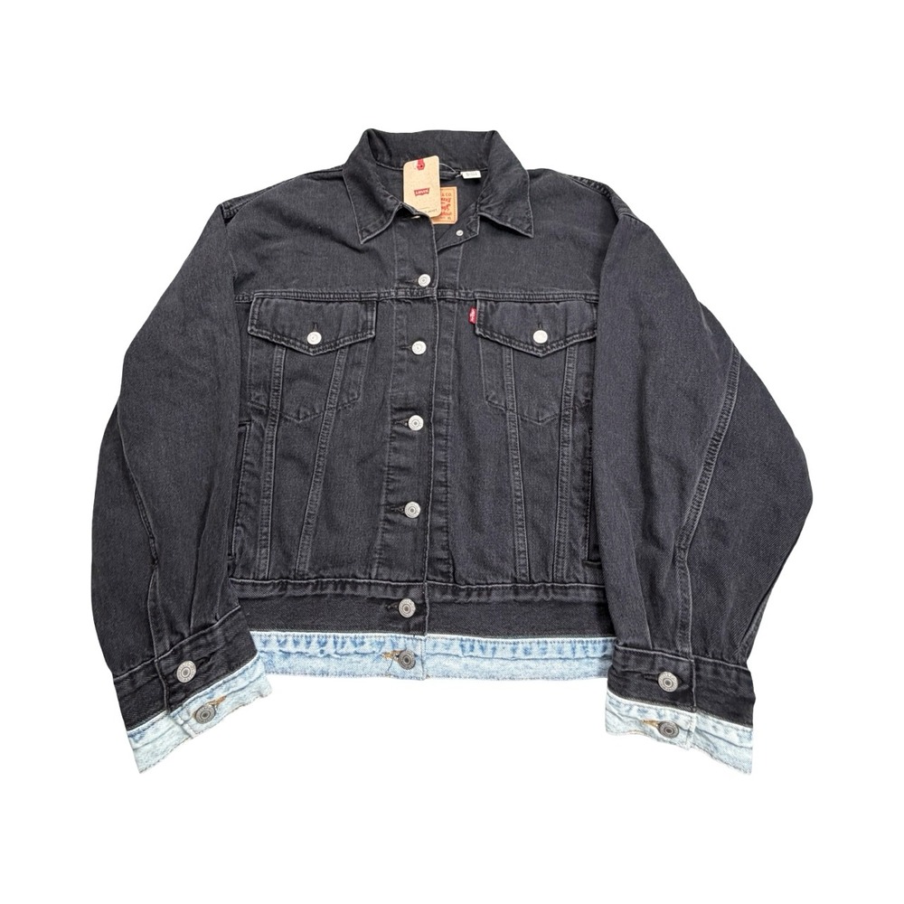 Levi's Denim Jacket Womens XL Black Two Tone Trucker Cropped Oversized PC9-001XW
